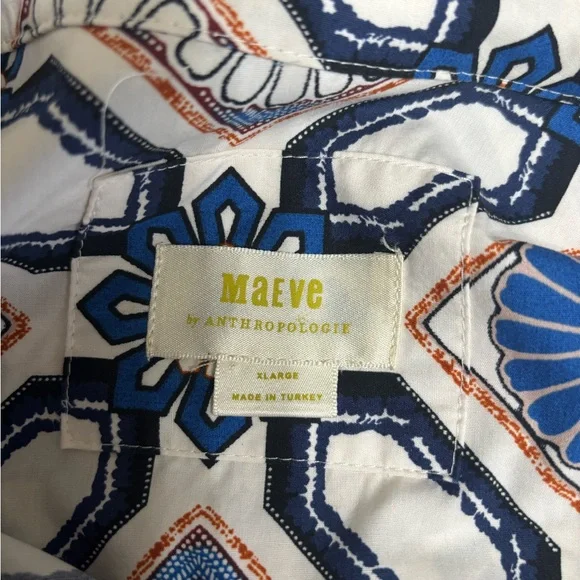 Anthropologie Geometric Blue and White Long Sleeve Dress - Picture 7 of 8